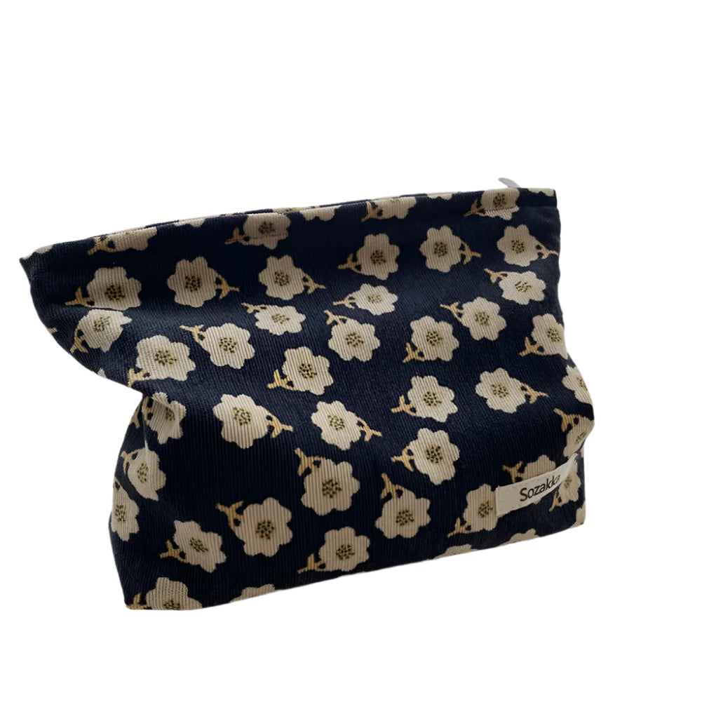 Ella | Women's Preppy Floral Corduroy Cosmetic Makeup Bag