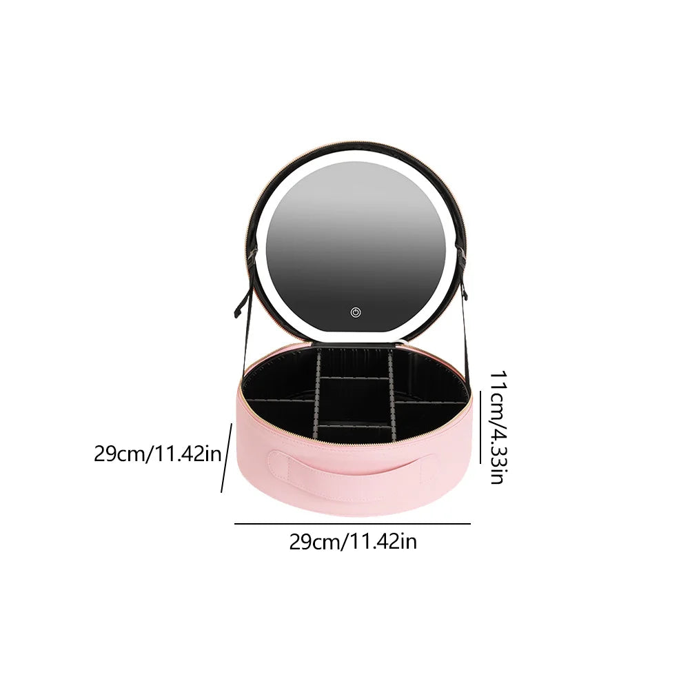 Marie | LED Lighted Round Cosmetic Makeup Case Travel Bag