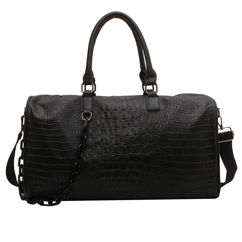 Leona | Large Capacity Crocodile Embossed PU Leather Overnight Weekender Duffle Bag