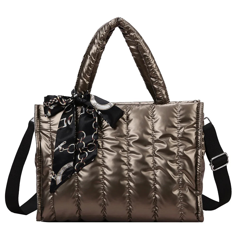 Amelia | Quilted Nylon Crossbody Handbag with Silk Scarf Accent