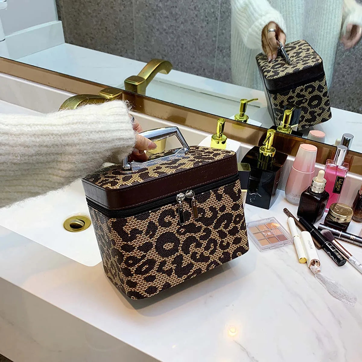 Ella | Women's Leopard Print Travel Cosmetic Makeup Bag Organiser