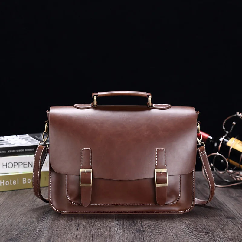 Henry | Retro PU Leather Briefcase Crossbody Messenger Handbag