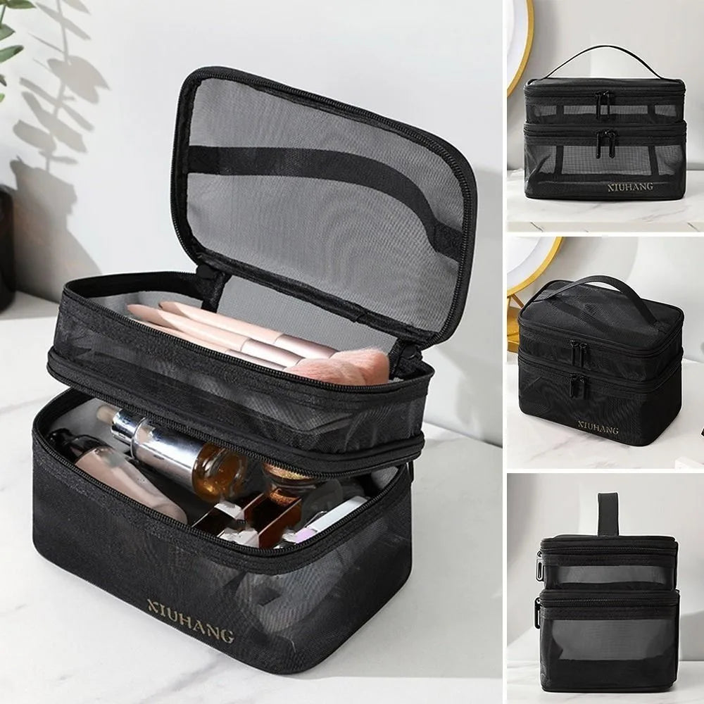 Anna | Double Layer Large Mesh Travel Cosmetic Makeup Toiletry Bag