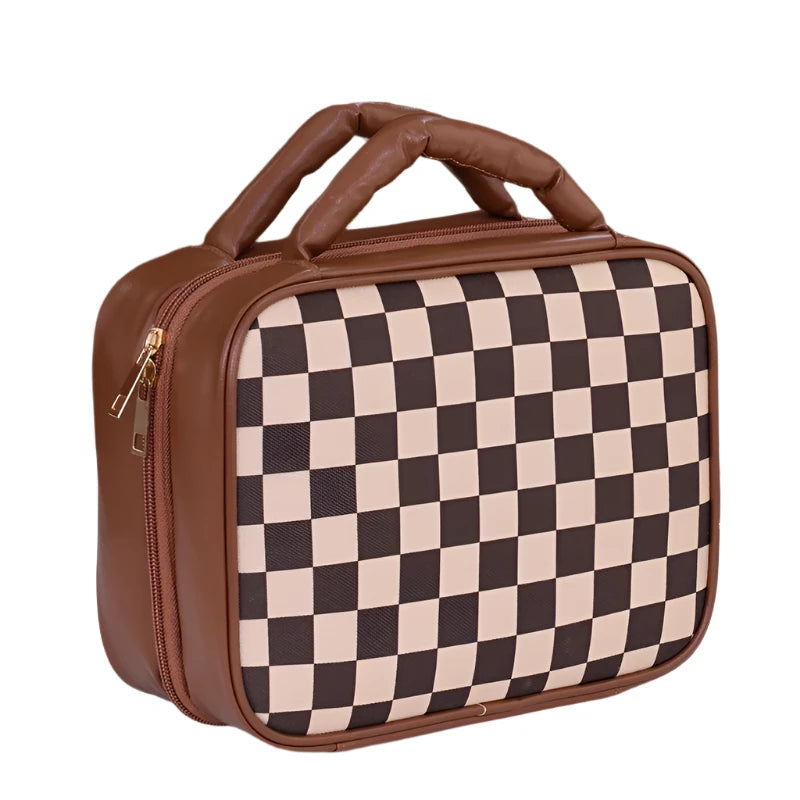 Sophia | Luxury Checkered Large Capacity Waterproof Makeup Toiletry Bag