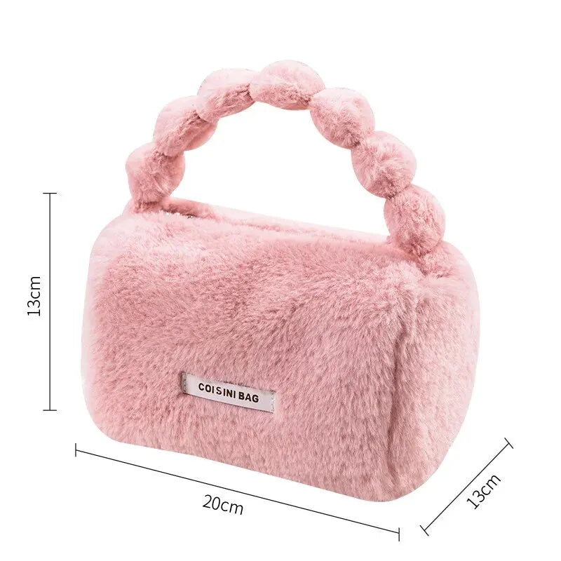 Gianna | Winter Plush Large Opening Cosmetic Makeup Pouch Bag