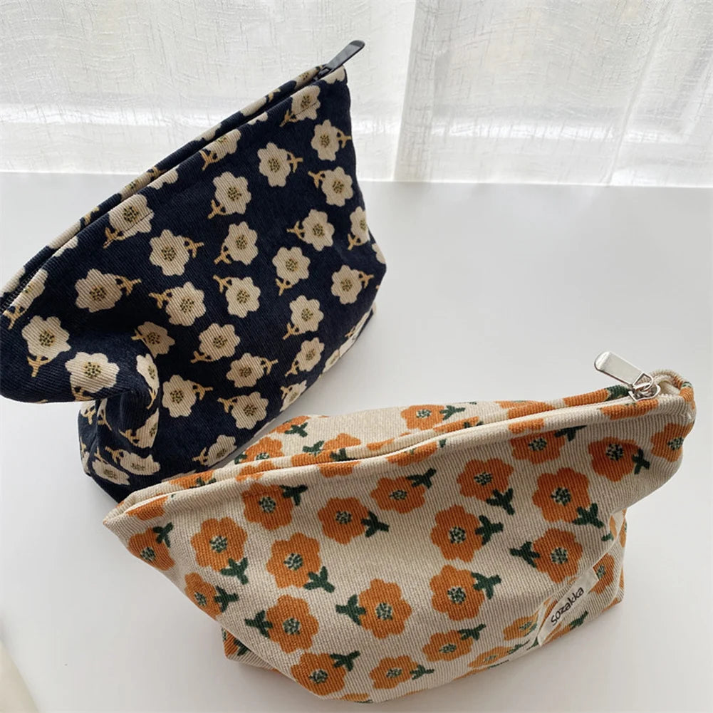 Ella | Women's Preppy Floral Corduroy Cosmetic Makeup Bag