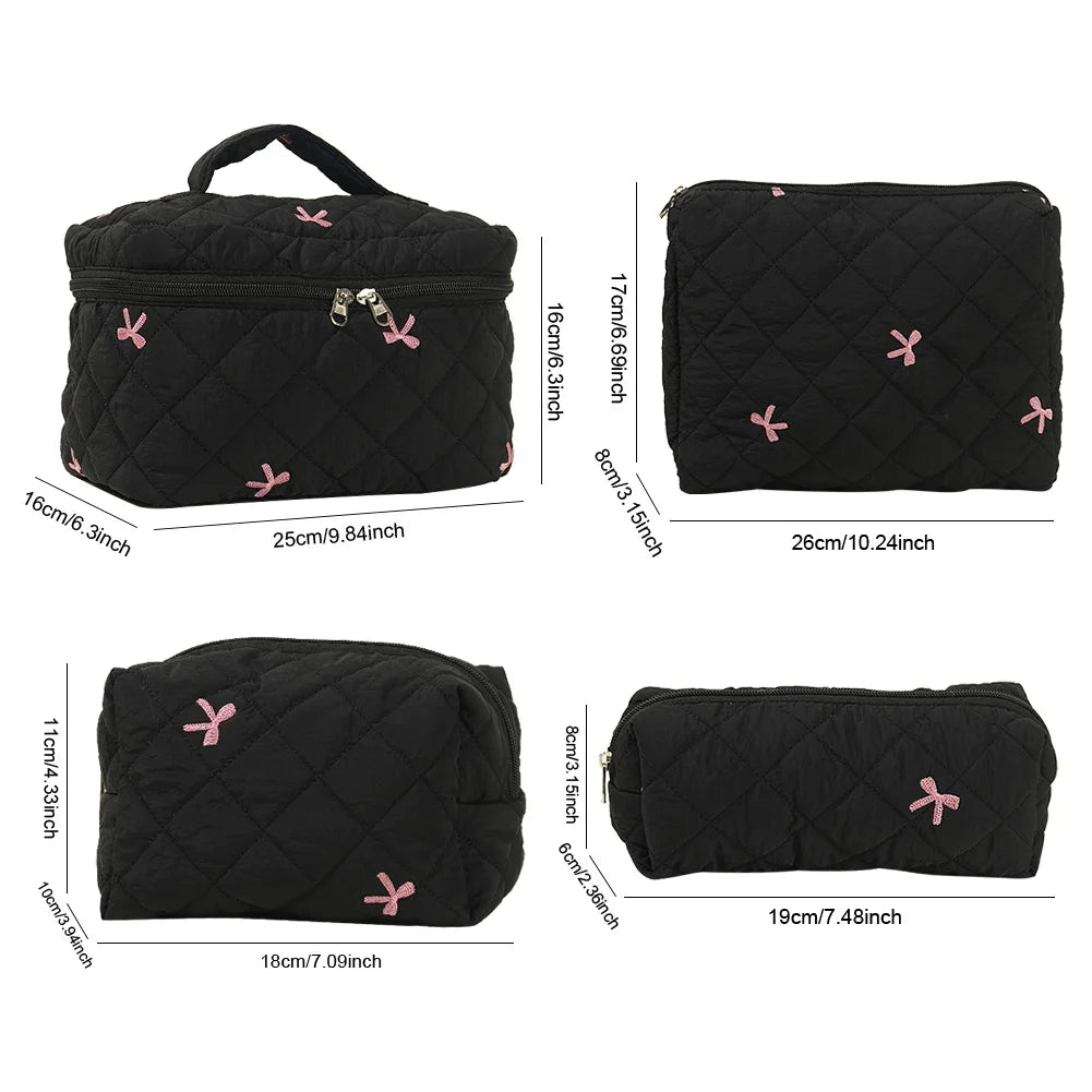 Hannah | 4pcs Chic Embroidered Bowknot Cosmetic Makeup Bag Set