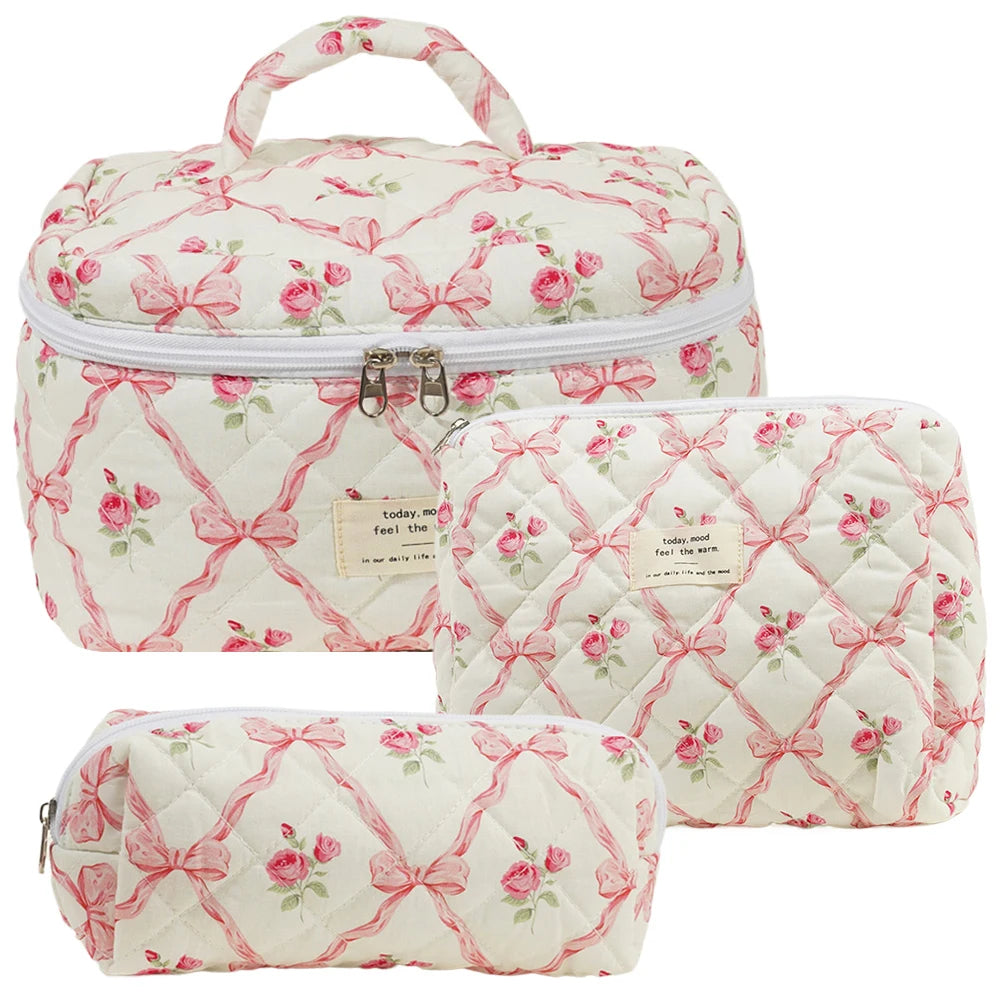 Elise | Set of 3 Quilted Floral Cosmetic Makeup Bag