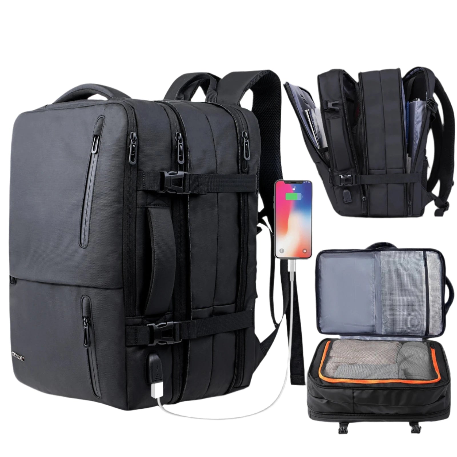 Lucas | Large Expandable Travel Rucksack Laptop Backpack with USB Charging