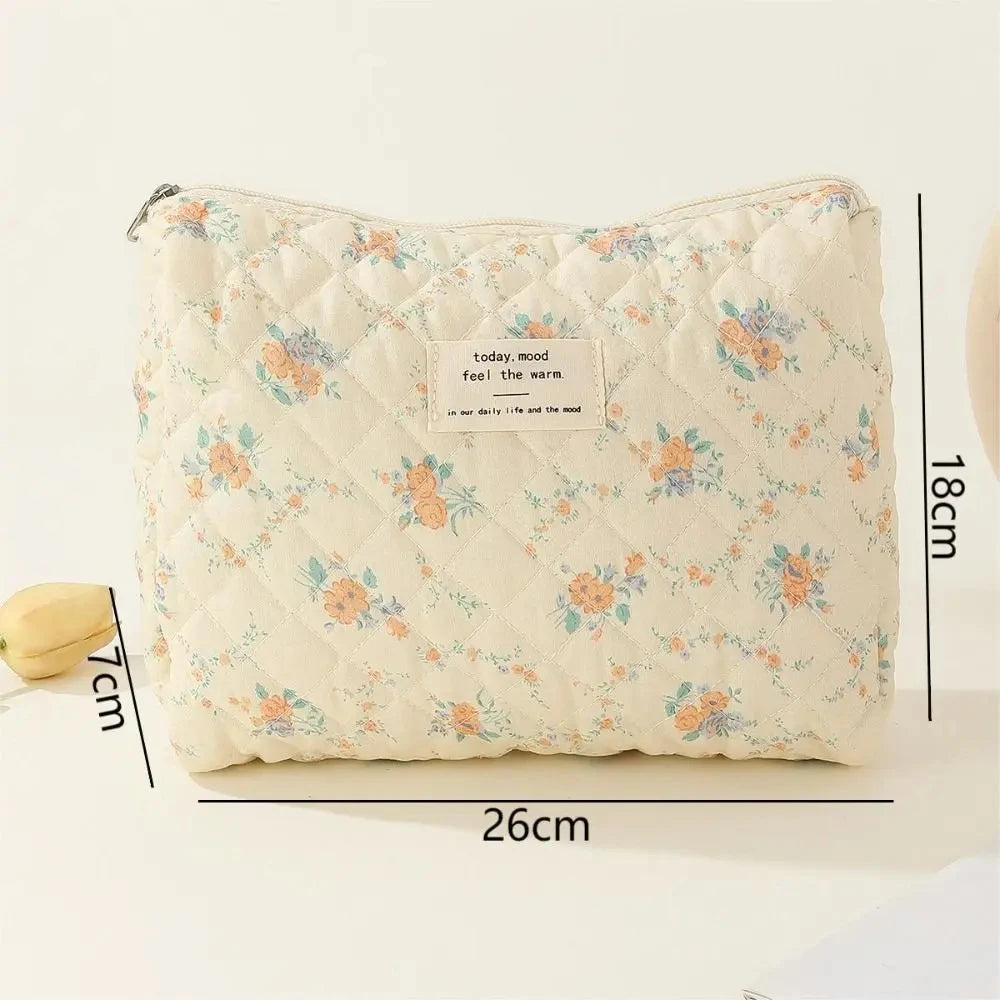 Rose | Quilted Floral Makeup Toiletry Travel Bag