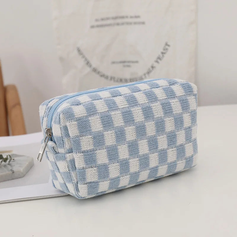 Cara | Compact Y2K Checkered Makeup Cosmetic Bag