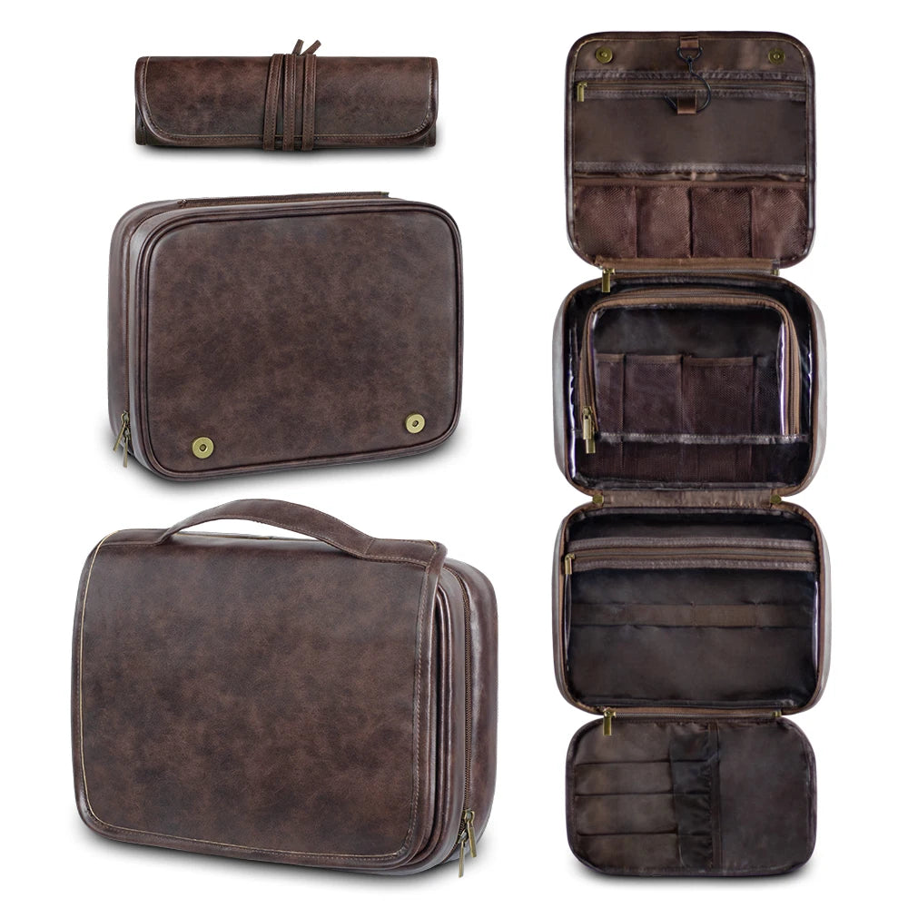 Nina | High-Capacity Cosmetic Toiletry Travel Leather Bag