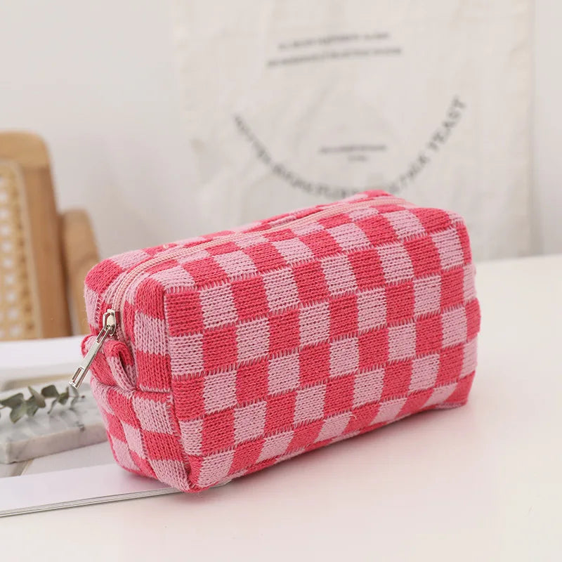 Cara | Compact Y2K Checkered Makeup Cosmetic Bag