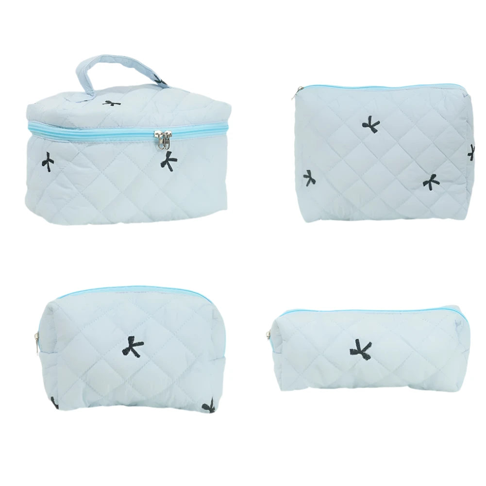 Hannah | 4pcs Chic Embroidered Bowknot Cosmetic Makeup Bag Set