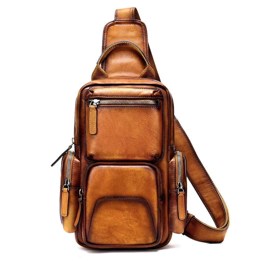 Oliver | Vintage Cowhide Leather Crossbody Sling Travel Bag