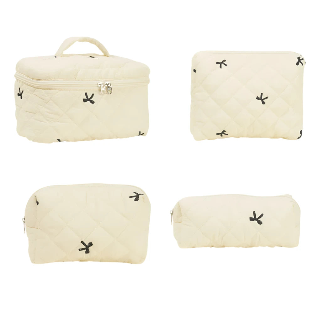 Hannah | 4pcs Chic Embroidered Bowknot Cosmetic Makeup Bag Set