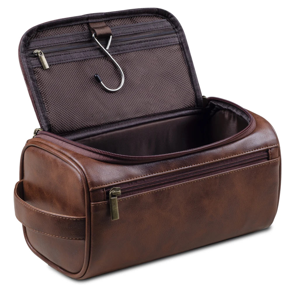 James | Men's Large Capacity Leather Toiletry Hanging Bag