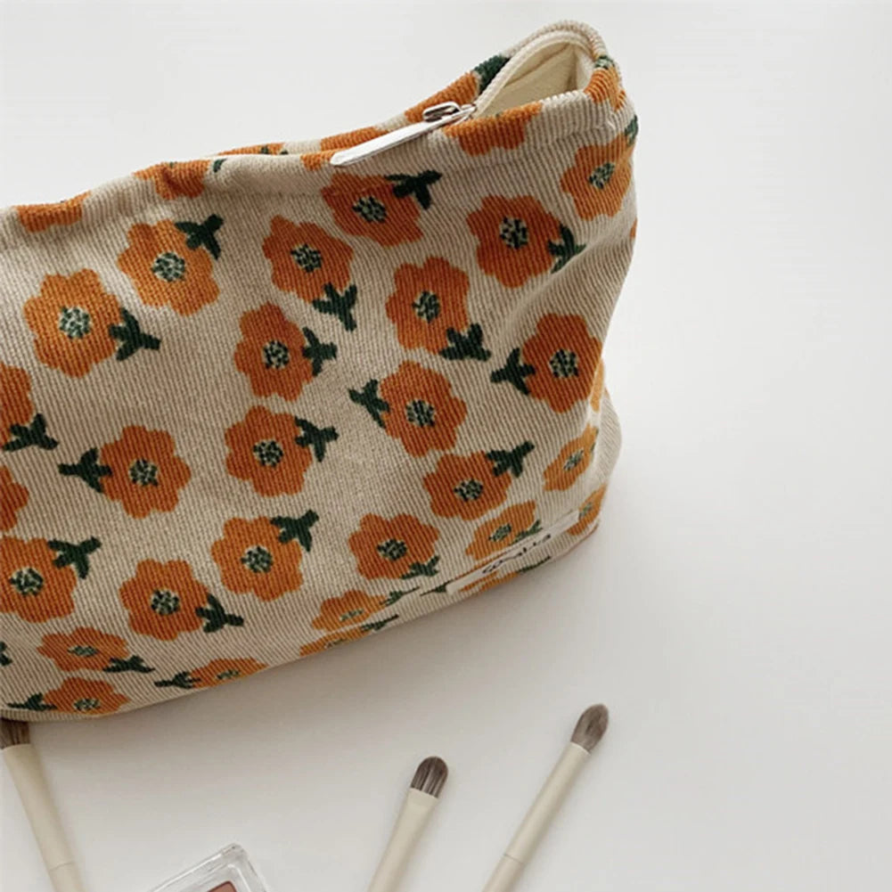 Ella | Women's Preppy Floral Corduroy Cosmetic Makeup Bag