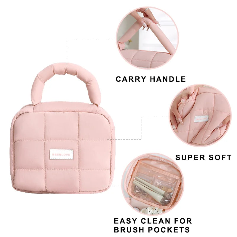 Emma | Puffy Quilted Travel Makeup Cosmetic Toiletry Bag