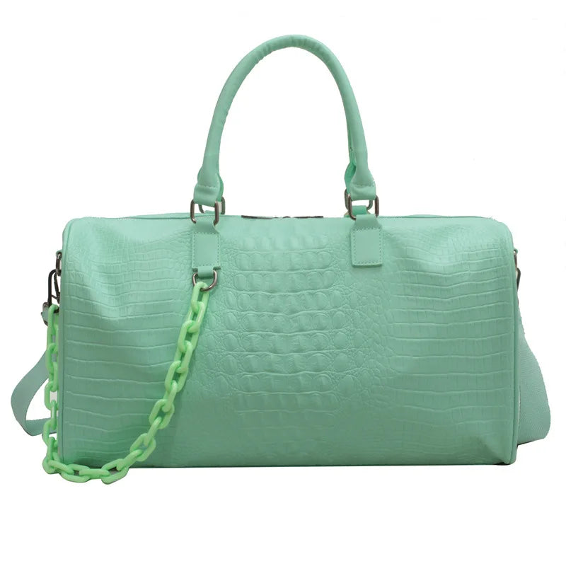 Leona | Large Capacity Crocodile Embossed PU Leather Overnight Weekender Duffle Bag