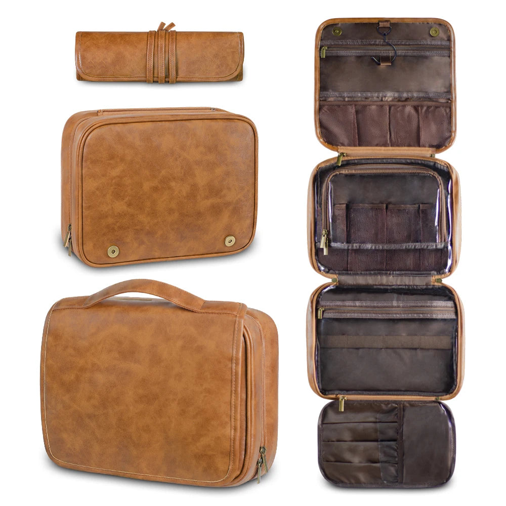 Nina | High-Capacity Cosmetic Toiletry Travel Leather Bag