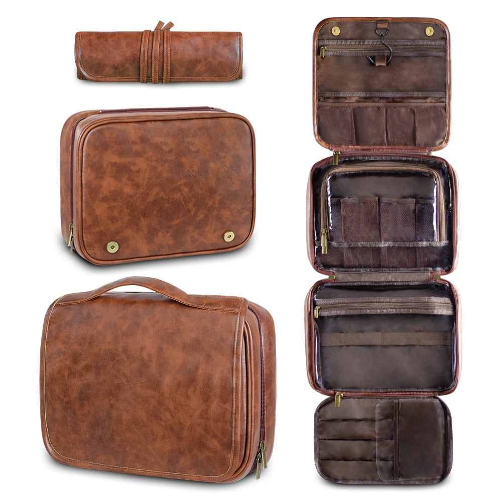 Nina | High-Capacity Cosmetic Toiletry Travel Leather Bag