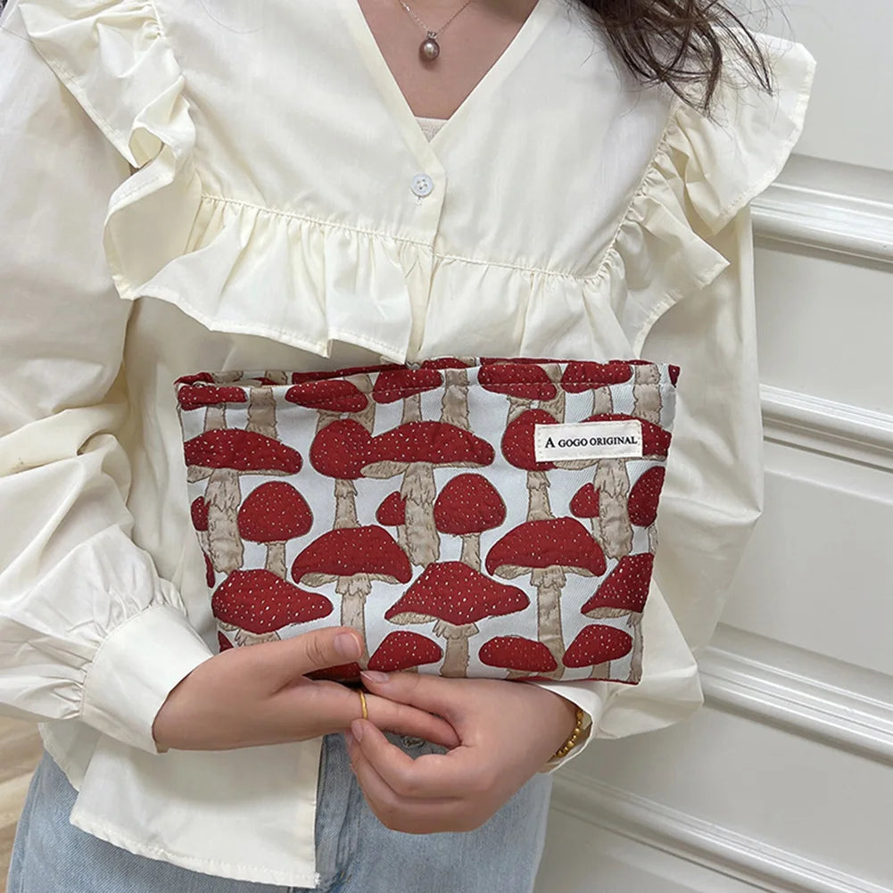 Ellie | Cute Mushroom Print Toiletry Cosmetic Makeup Bag