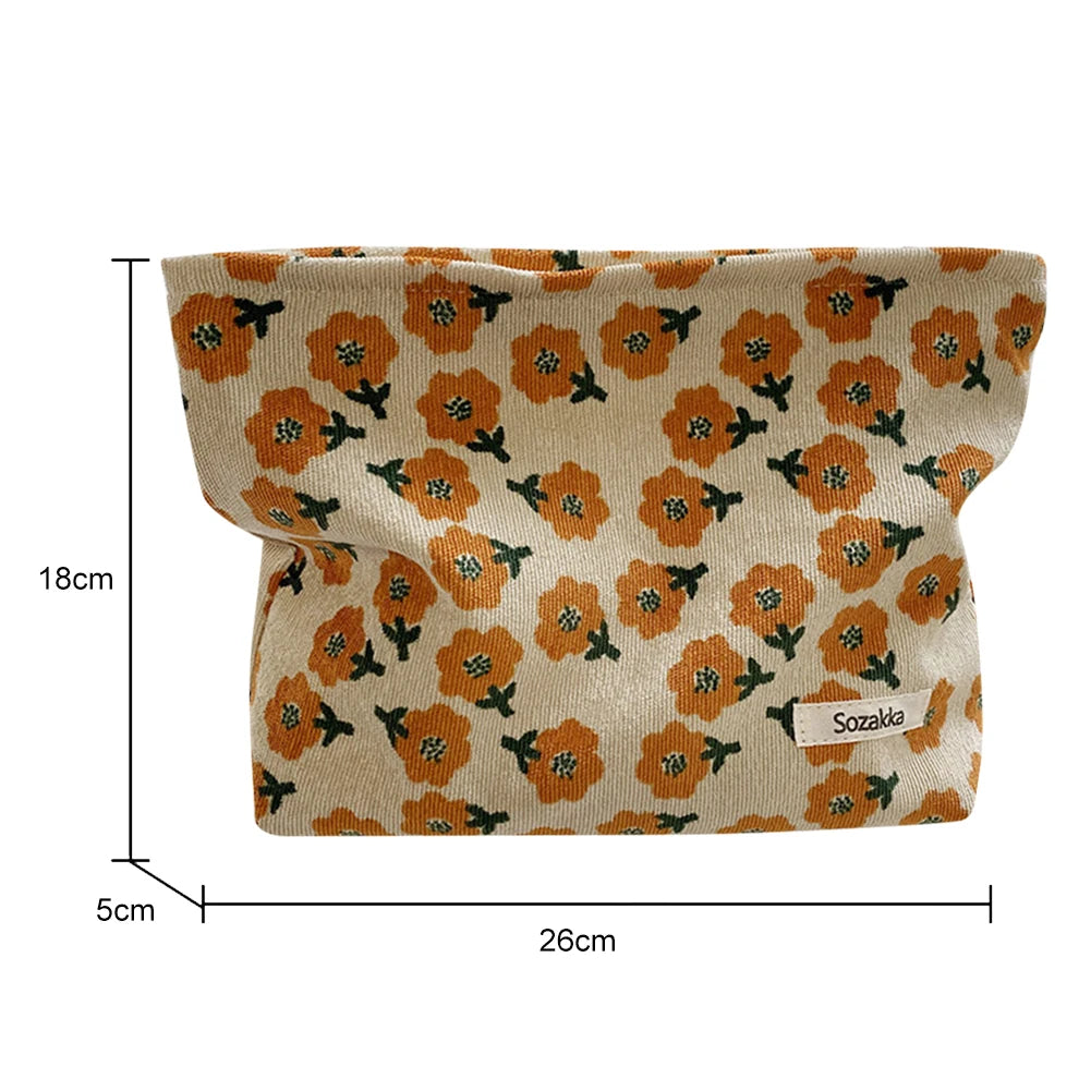 Ella | Women's Preppy Floral Corduroy Cosmetic Makeup Bag