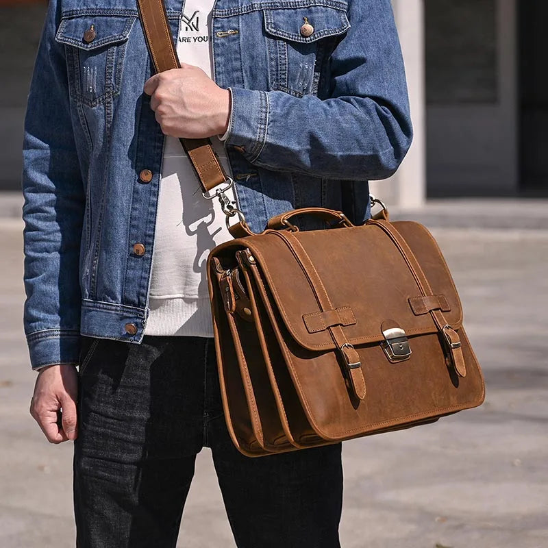 Henry | Men's Leather Crossbody Messenger Laptop Travel Bag