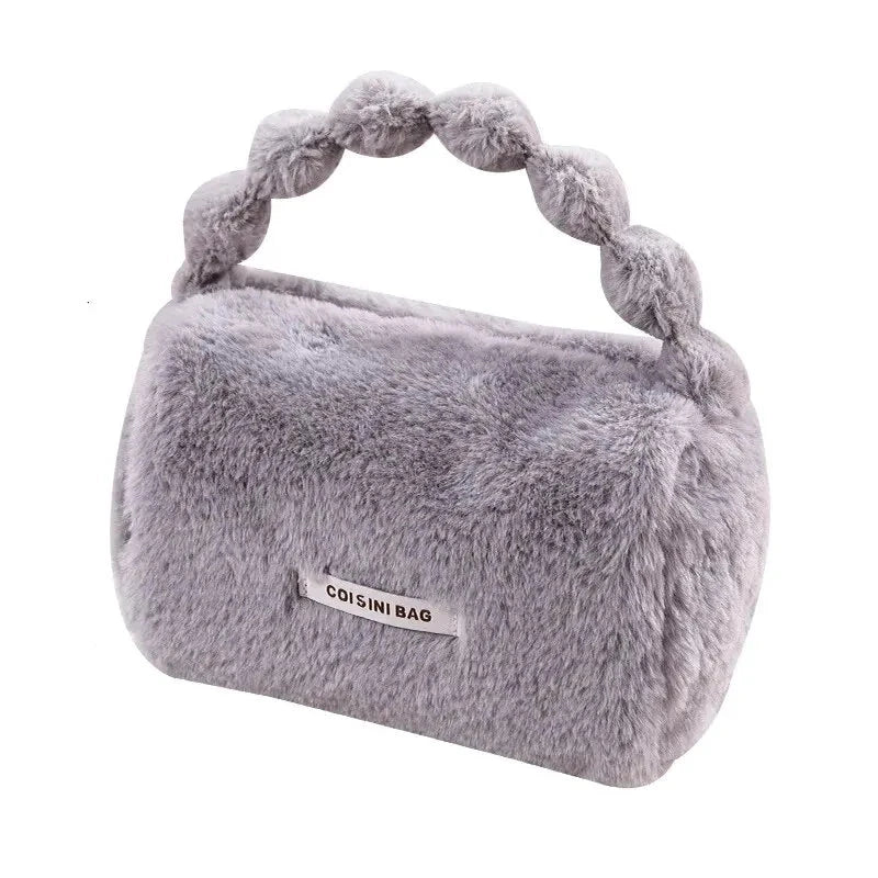 Gianna | Winter Plush Large Opening Cosmetic Makeup Pouch Bag