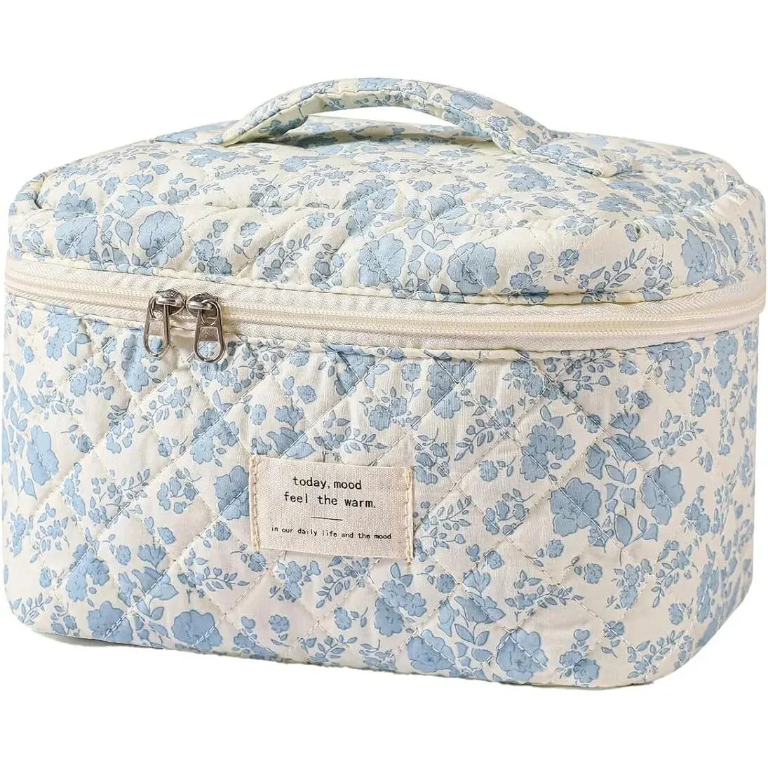 Ella | Women's Large Floral Quilted Cosmetic Makeup Bag