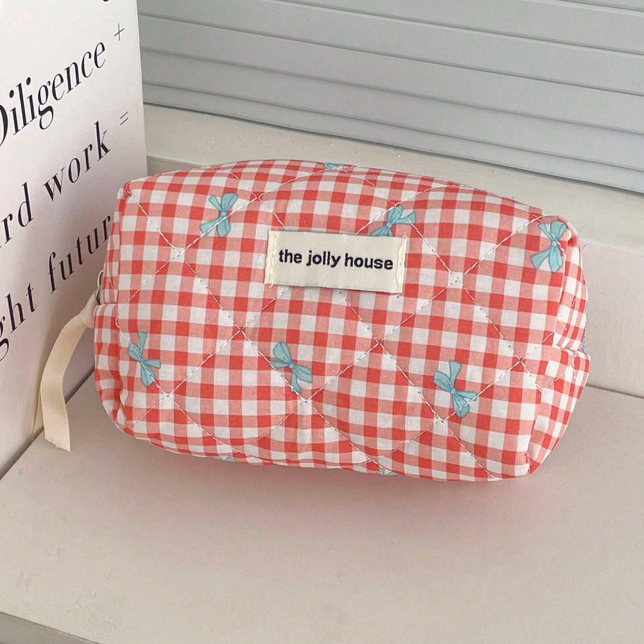 Chloe | Women's Plaid Bow Cosmetic Makeup Toiletry Bag Set