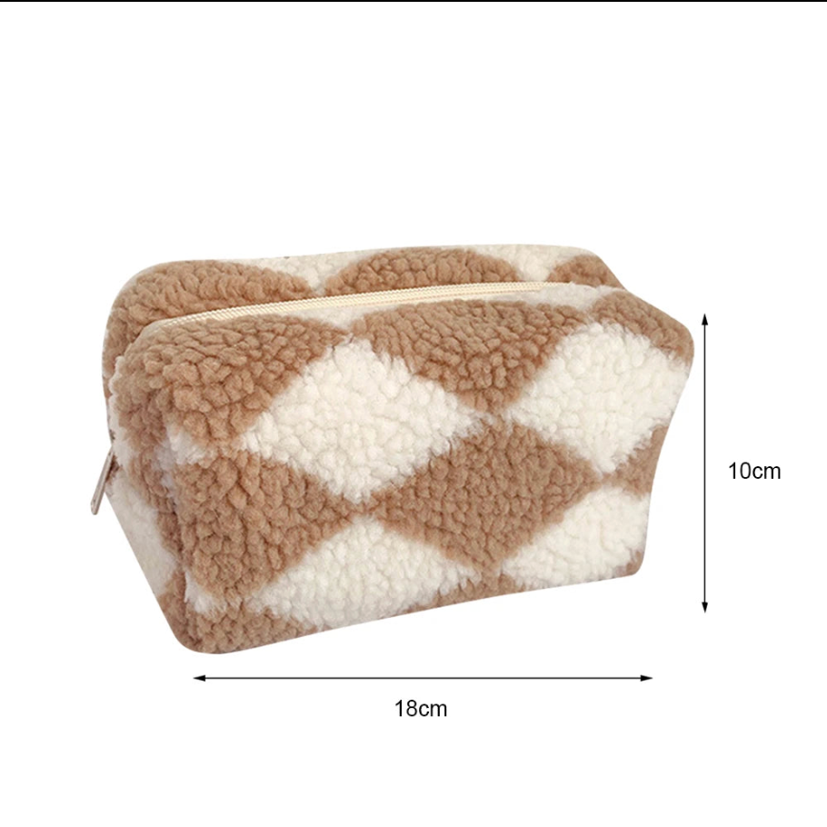 Clara | Checkered Soft Plush Cosmetic Makeup Bag