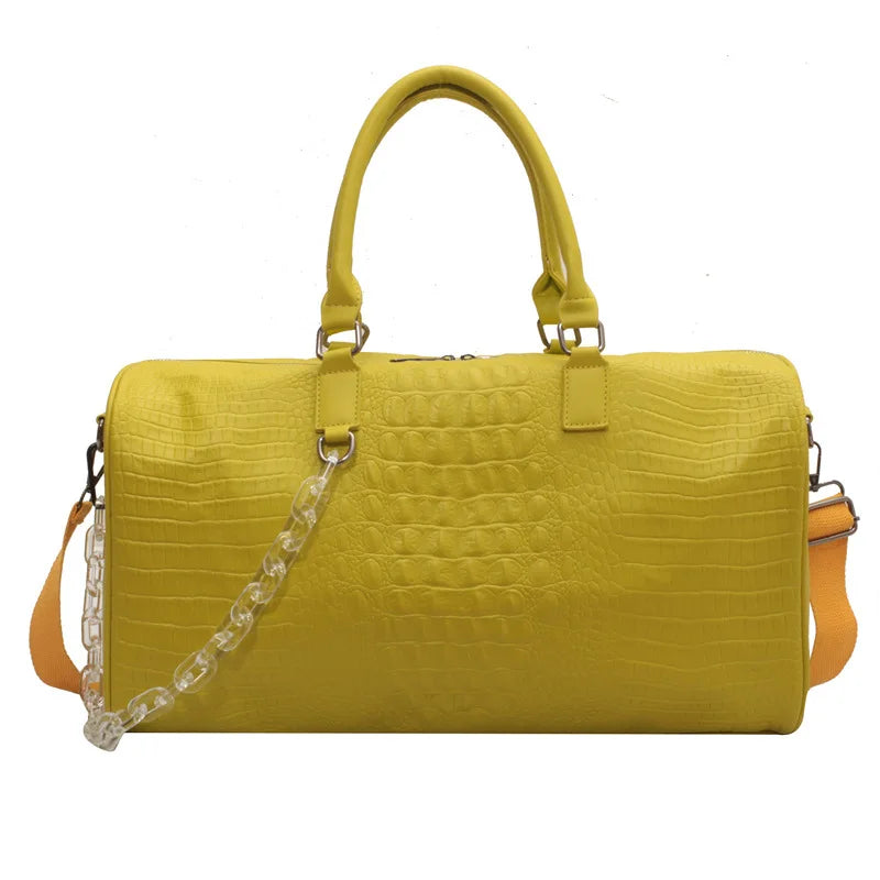 Leona | Large Capacity Crocodile Embossed PU Leather Overnight Weekender Duffle Bag