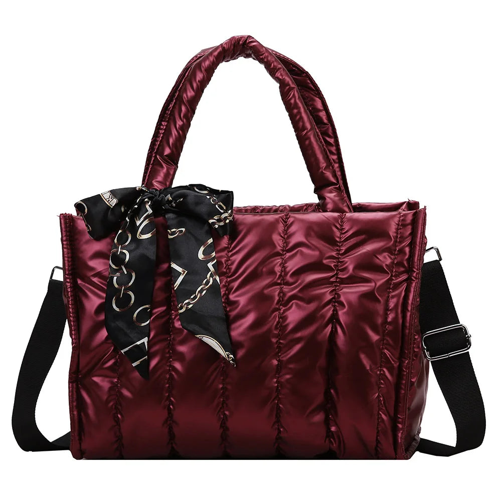 Amelia | Quilted Nylon Crossbody Handbag with Silk Scarf Accent