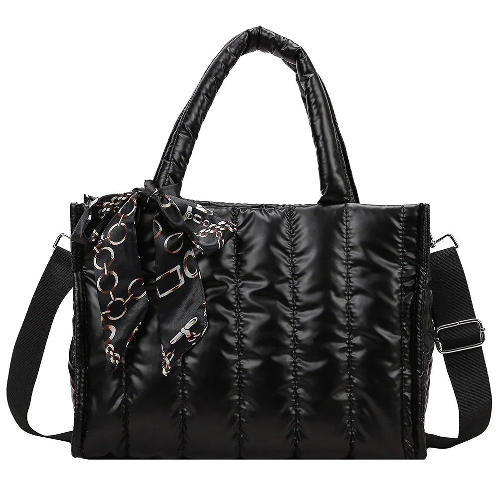 Amelia | Quilted Nylon Crossbody Handbag with Silk Scarf Accent