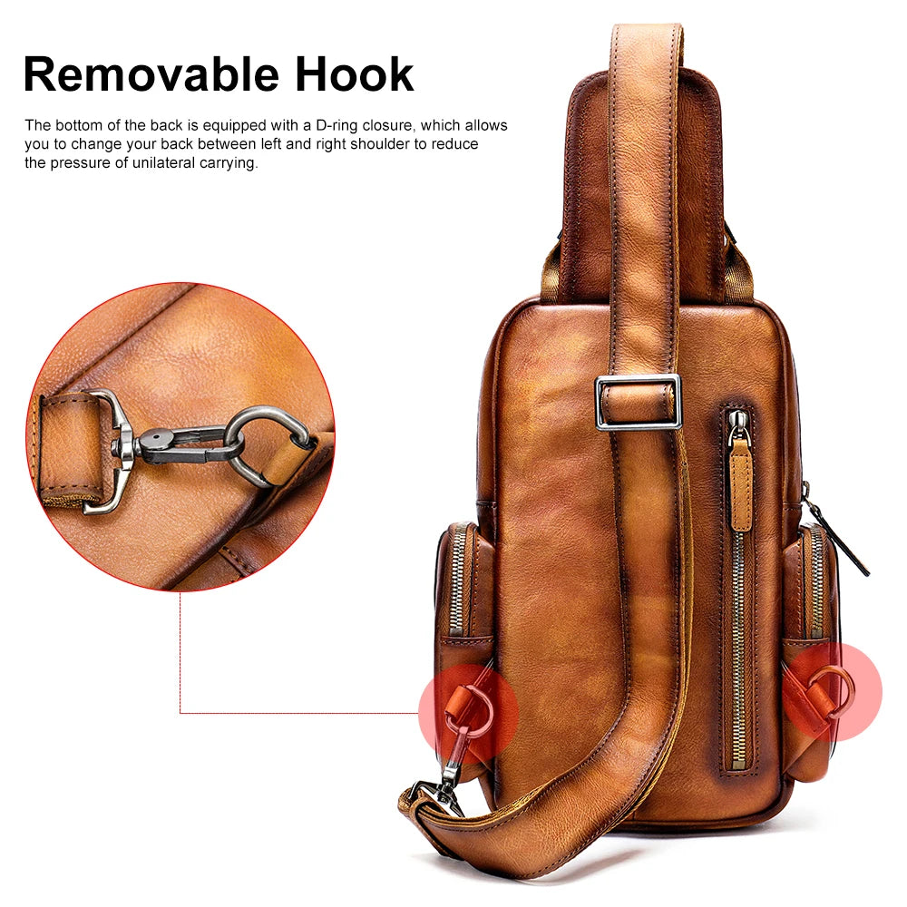 Oliver | Vintage Cowhide Leather Crossbody Sling Travel Bag