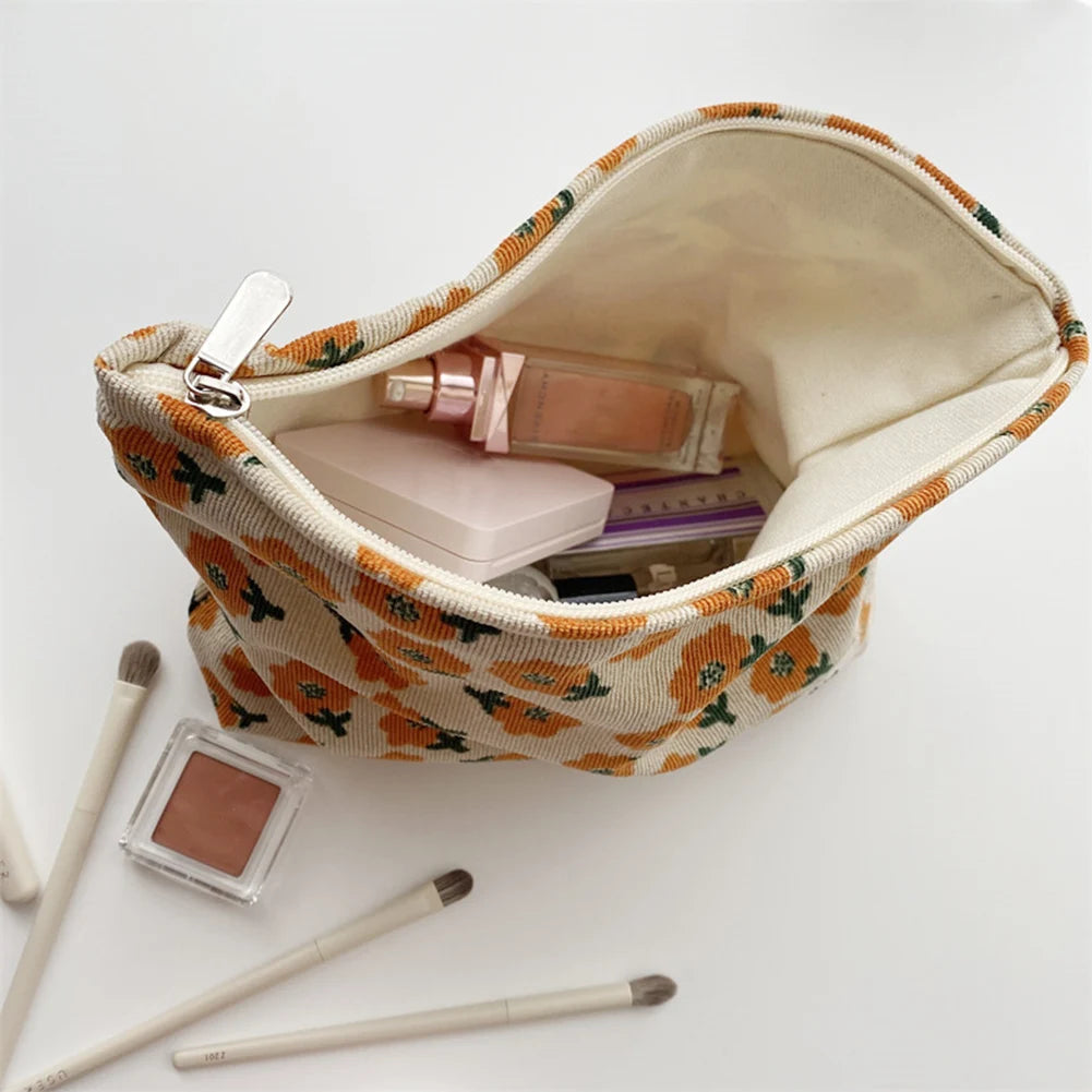 Ella | Women's Preppy Floral Corduroy Cosmetic Makeup Bag