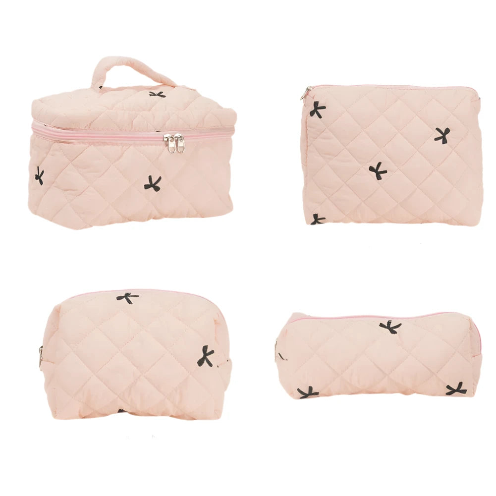 Hannah | 4pcs Chic Embroidered Bowknot Cosmetic Makeup Bag Set