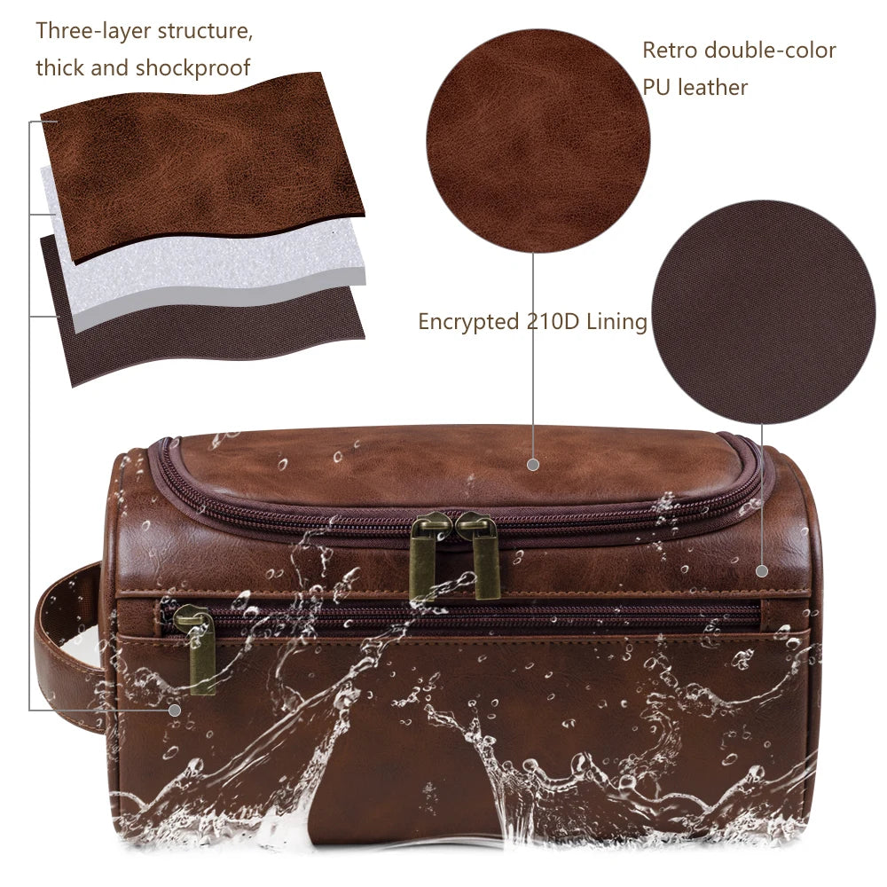 James | Men's Large Capacity Leather Toiletry Hanging Bag