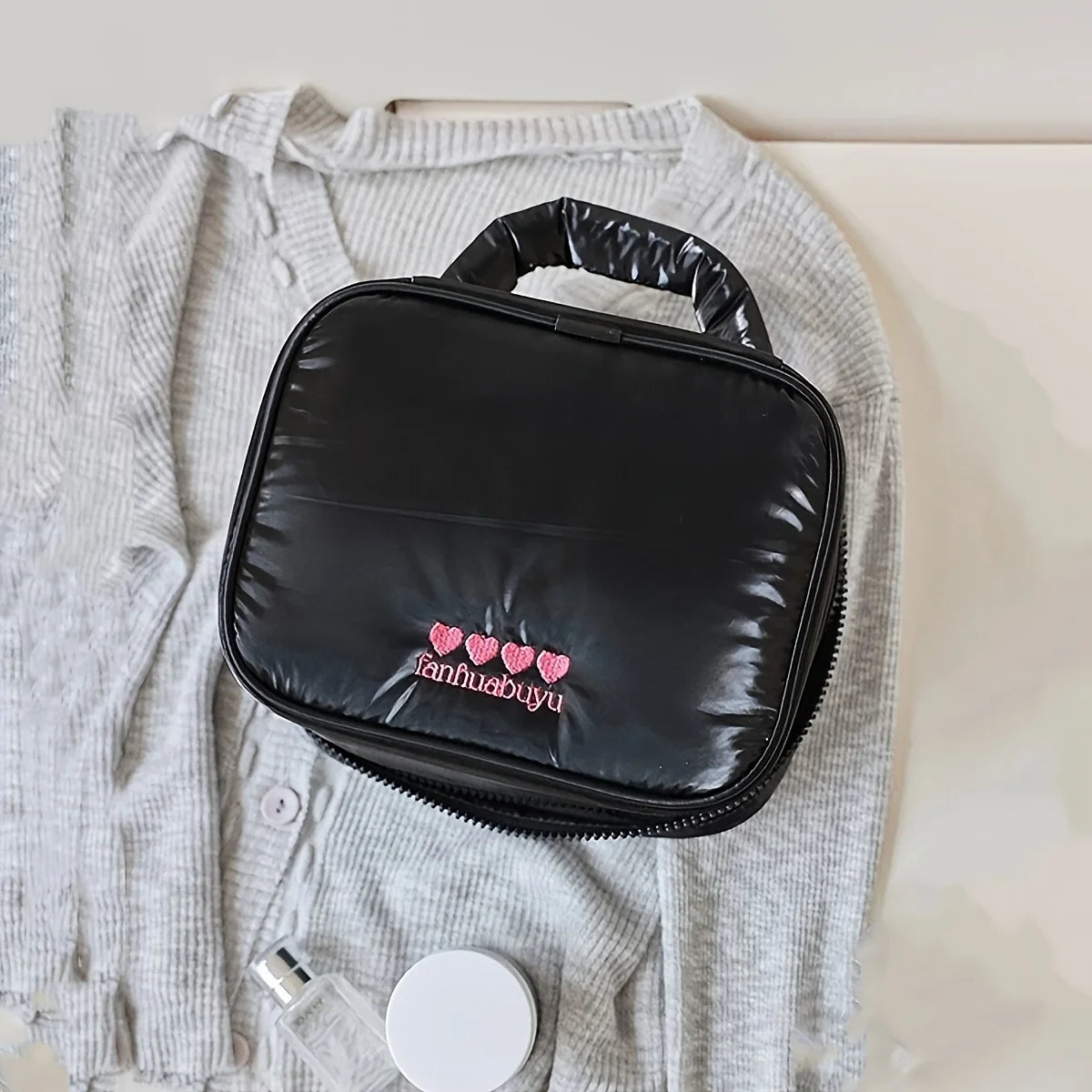 Penelope | Heart Embroidery Travel Cosmetic Makeup Toiletry Bag