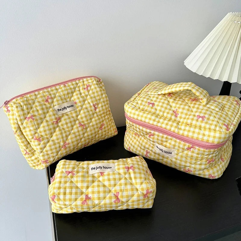 Chloe | Women's Plaid Bow Cosmetic Makeup Toiletry Bag Set