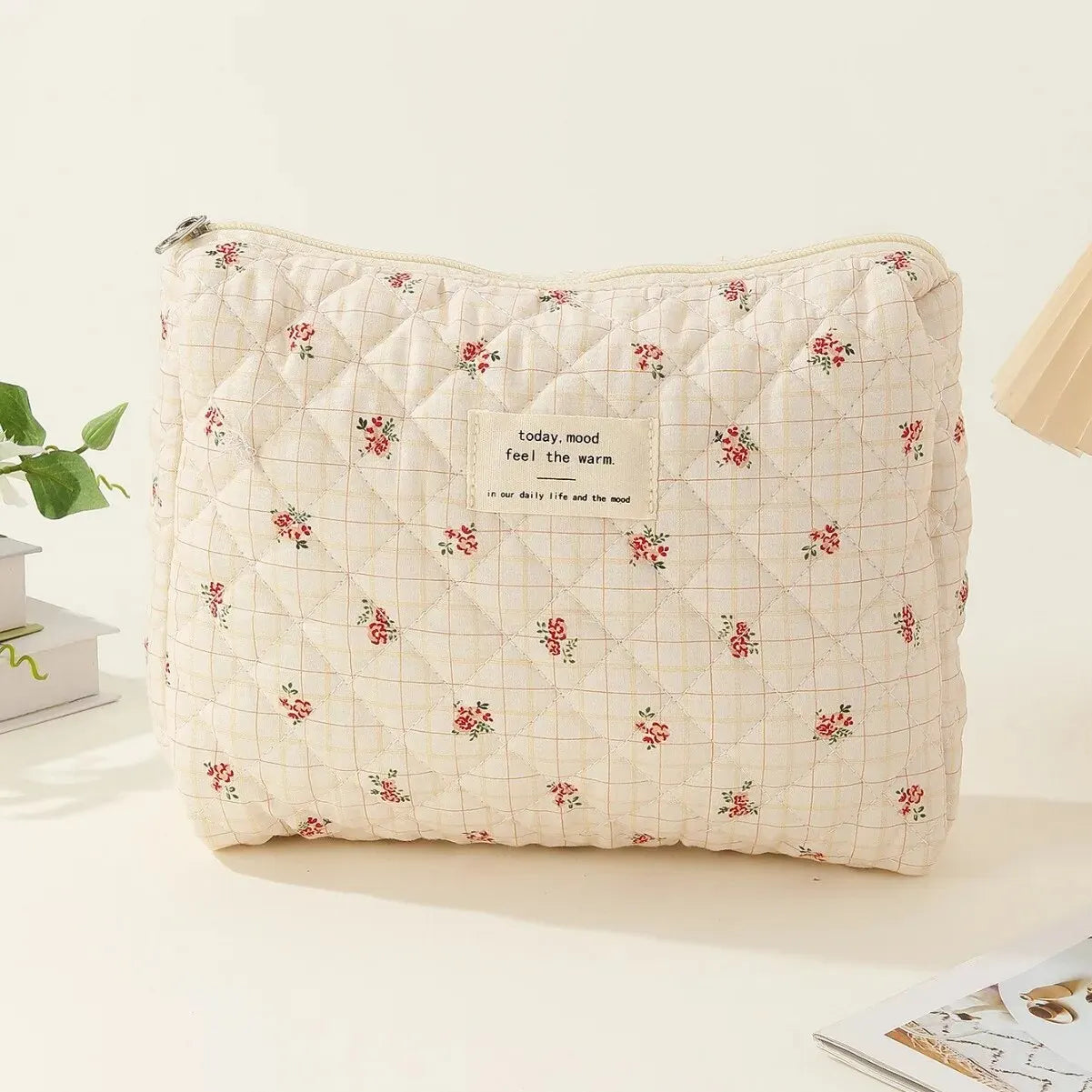 Rose | Quilted Floral Makeup Toiletry Travel Bag