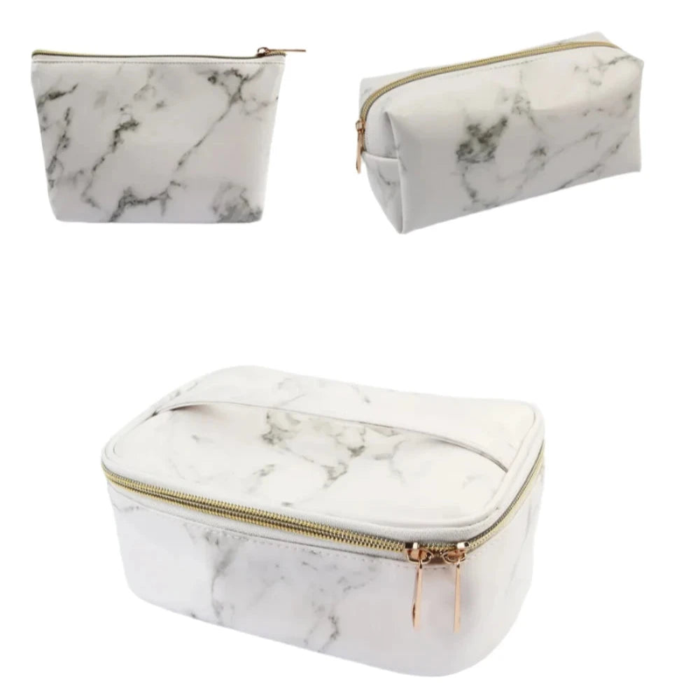 Amelia | Marble Elegance 3-in-1 Cosmetic Toiletry Makeup Travel Bag Set