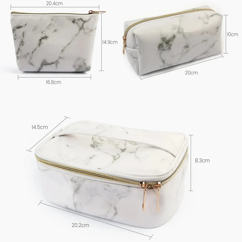 Amelia | Marble Elegance 3-in-1 Cosmetic Toiletry Makeup Travel Bag Set