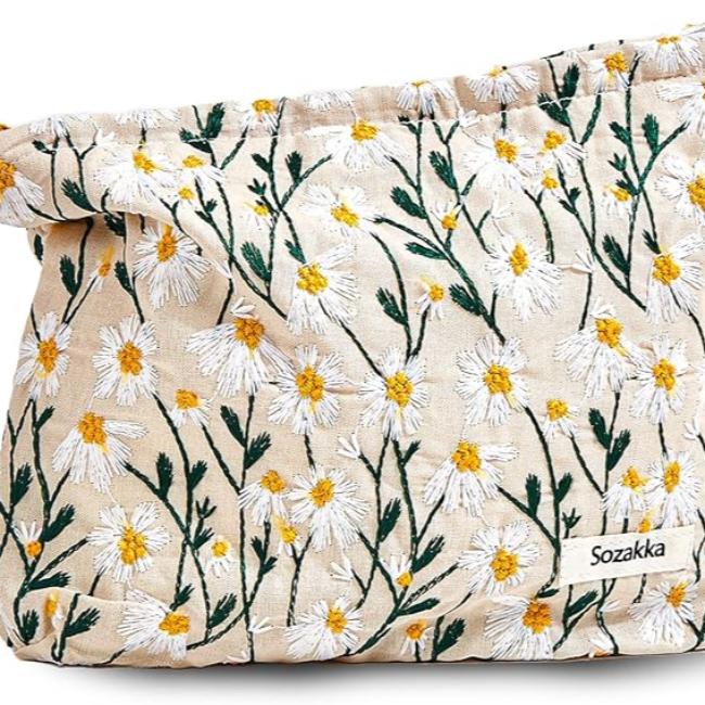 Emily | Women's Roomy Flower Embroidered Cosmetic Makeup Bag