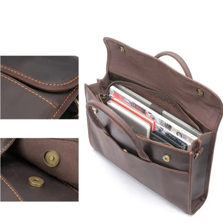 Nathan | Men's Genuine Leather Business Briefcase Crossbody Messenger Bag