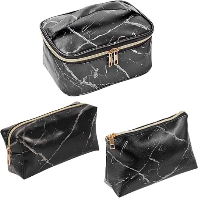 Amelia | Marble Elegance 3-in-1 Cosmetic Toiletry Makeup Travel Bag Set